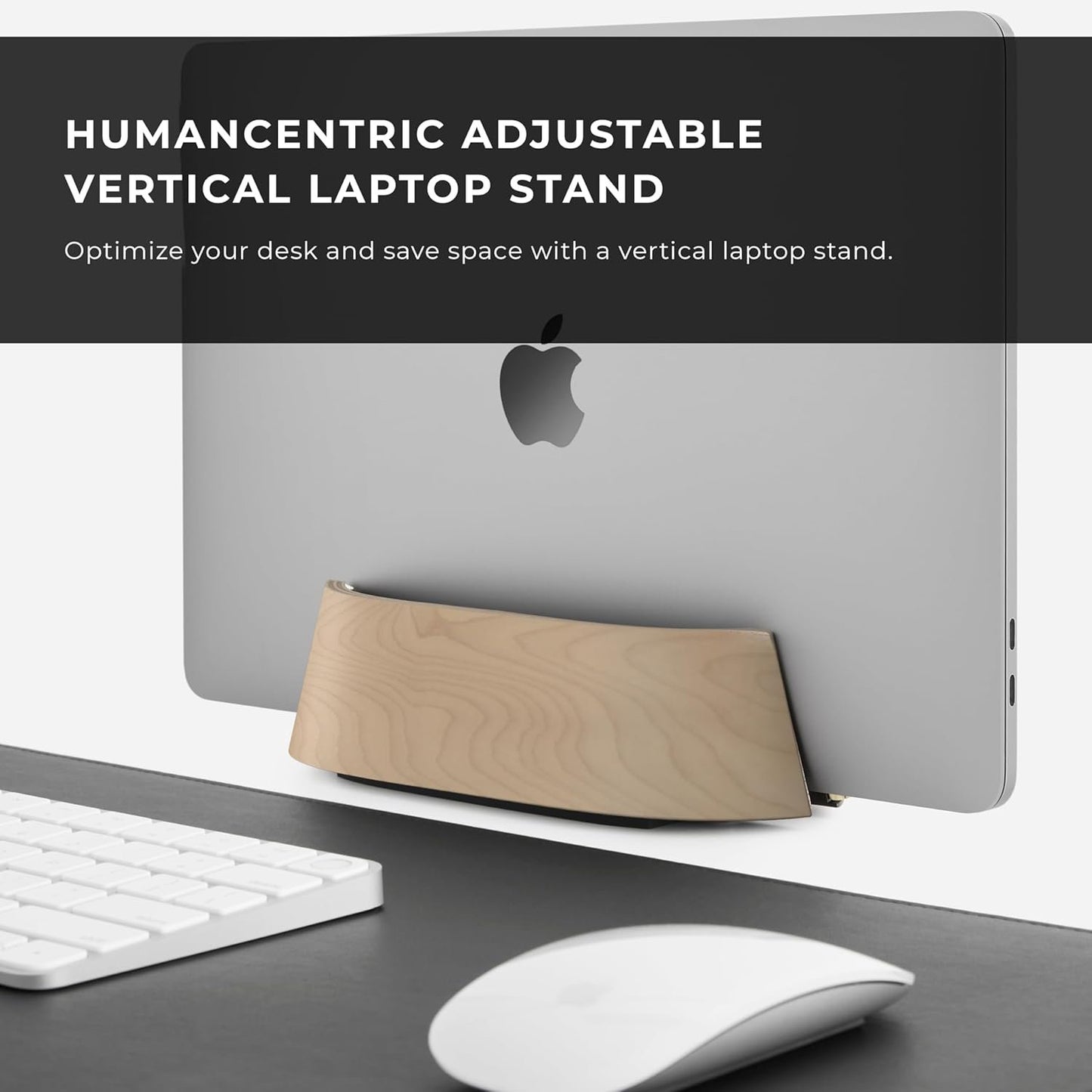 HumanCentric Vertical Laptop Stand in Maple Wood, Upright Adjustable Holder and Dock, Laptop Vertical Stand Fits MacBook Pro and Other Laptops .5" to 1.5, Clamshell Compatible