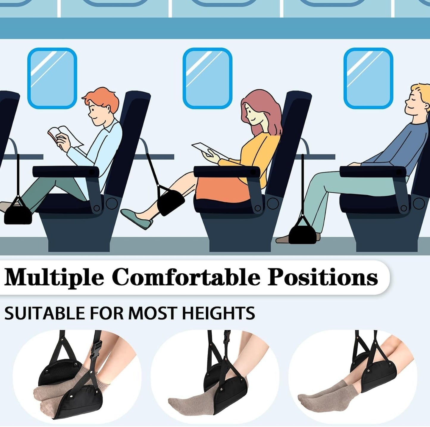 HiVing New Airplane Foot Rest,Portable Travel Footrest Flight Carry-On FootRest Adjustable Height Foot Rest Travel Accessories Footrests Hammock,Black