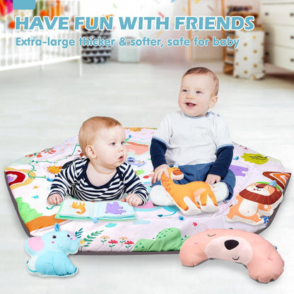 REMOKING Baby Play Gym Mat,Tummy Time Mat with 6 Detachable Toys for Sensory Development,Activity Centre & Ball Pit, Toddler Infant 0-3-6-9-12 Month,Newborn Essentials for Kids