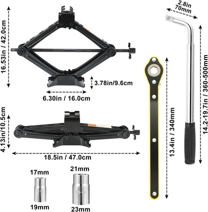 2 Tons (4409 lbs) Scissor Car Jack Kit, Universal Car Emergency Kit with Lug Wrench & Ratchet, Portable Tire Change Kit Perfect for Auto, SUV, MPV Tire Changes & Repairs, Heavy Duty Material