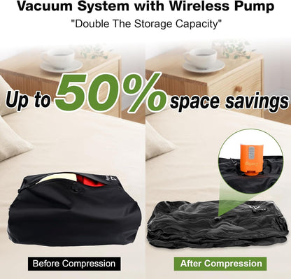 Zurligi Vacuum Bags for Travel with Pump, 40L Vacuum Compression Bag with Adjustable Shoulder Strap, IP67 Reusable Vacuum Packing Cubes for Luggage, Backpack, Suitcase, Yoga, Swim, Beach (2 PCS Black)