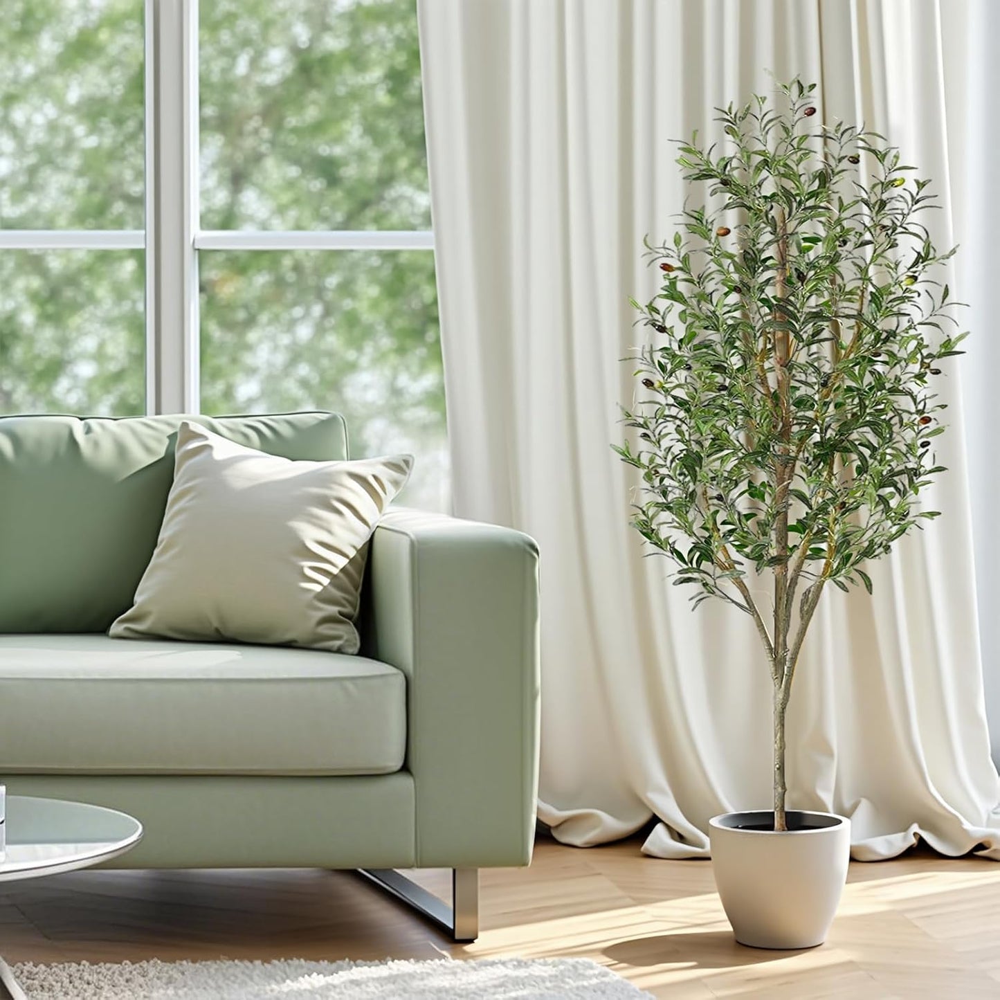 Shanghigh Artificial Olive Tree – 1.5m/5FT Tall Faux, Decoration Olive Silk Plant with Fake Moss, Large Lifelike Faux Plant in Pot, Potted Olive Tree for Modern Home Office Indoor Outdoor Decor, Gift