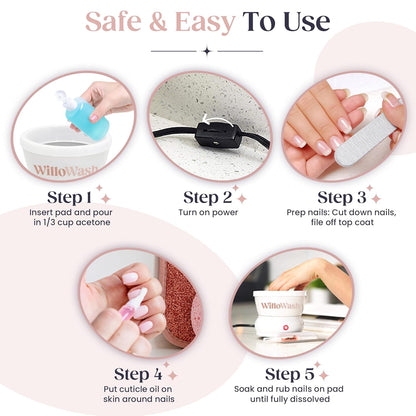 Willowash Electric Nail Soaking Bowl, Acetone-Proof Acrylic Remover Kit, Dip Powder Remover for Home Use, Heats for 50% Faster Removal