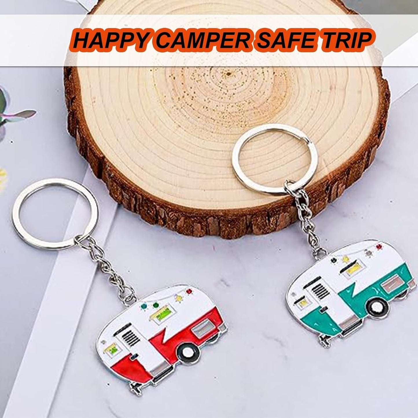 2 Pack Camper Keychain Set Happy RV Keyring Couples Camping Gifts for Men Women Camper Travel Trailers Accessories