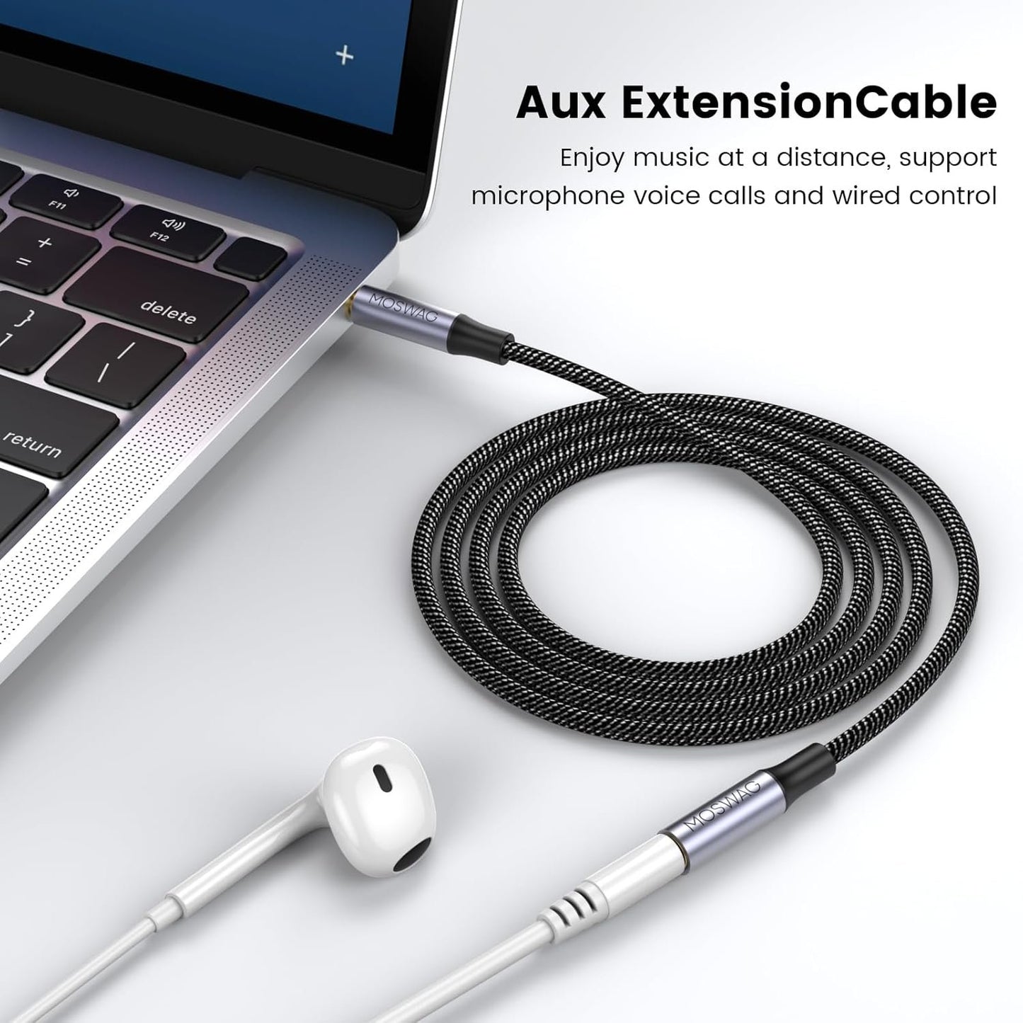 MOSWAG 6.6FT/2Meter 3.5mm Male to Female Extension Cable with Microphone Stereo Audio Adapter Nylon Braided Compatible for Home/Car Stereos Smartphones Headphones Tablets Media Players and More