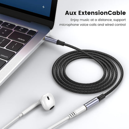 MOSWAG 6.6FT/2Meter 3.5mm Male to Female Extension Cable with Microphone Stereo Audio Adapter Nylon Braided Compatible for Home/Car Stereos Smartphones Headphones Tablets Media Players and More