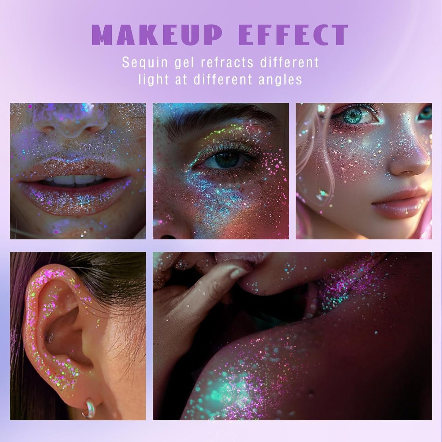 HOSAILY Roll on Body Glitter Gel, Holographic Chameleon Color Changing Hair Glitter Gel for Face Under Light, Mermaid Festival Party Rave Accessories Sequins Shimmer Makeup (8# Sparkling Pink)