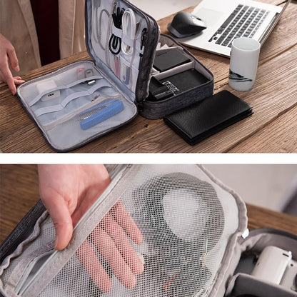 HCFGS Large Travel Cables Organizer Three Layers Waterproof Shockproof Cable Bag for Camera, iPad, USB Cable, SD Cards, Chargers, Hard Disk (Grey)
