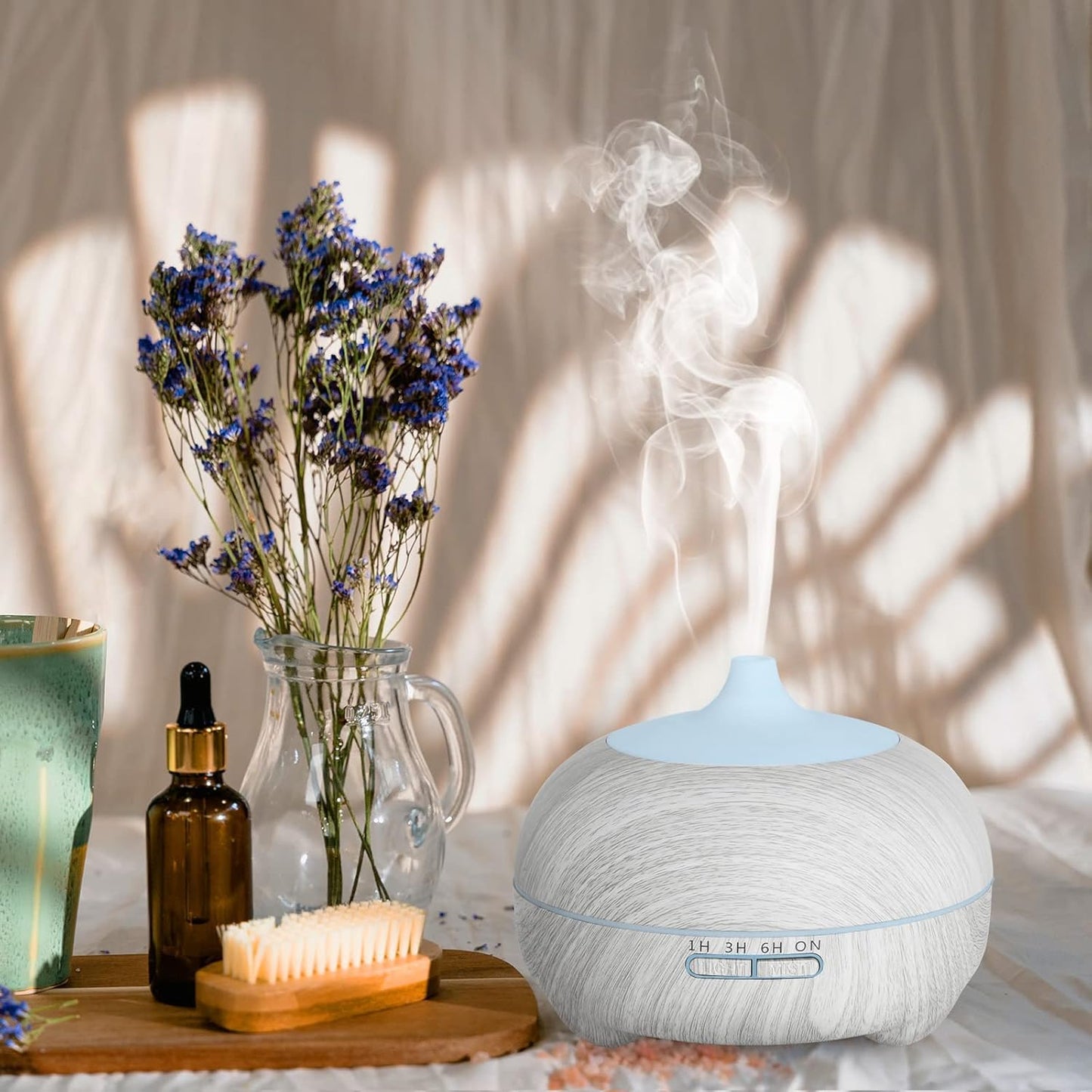 Hianjoo Essential Oil Diffuser 500ml, Electric Aroma Diffuser Humidifier Ultrasonic Aromatherapy for Bedroom Spa Yoga with 14 LED Lights - Great Choice Gifts for Families Lovers Friends (White)