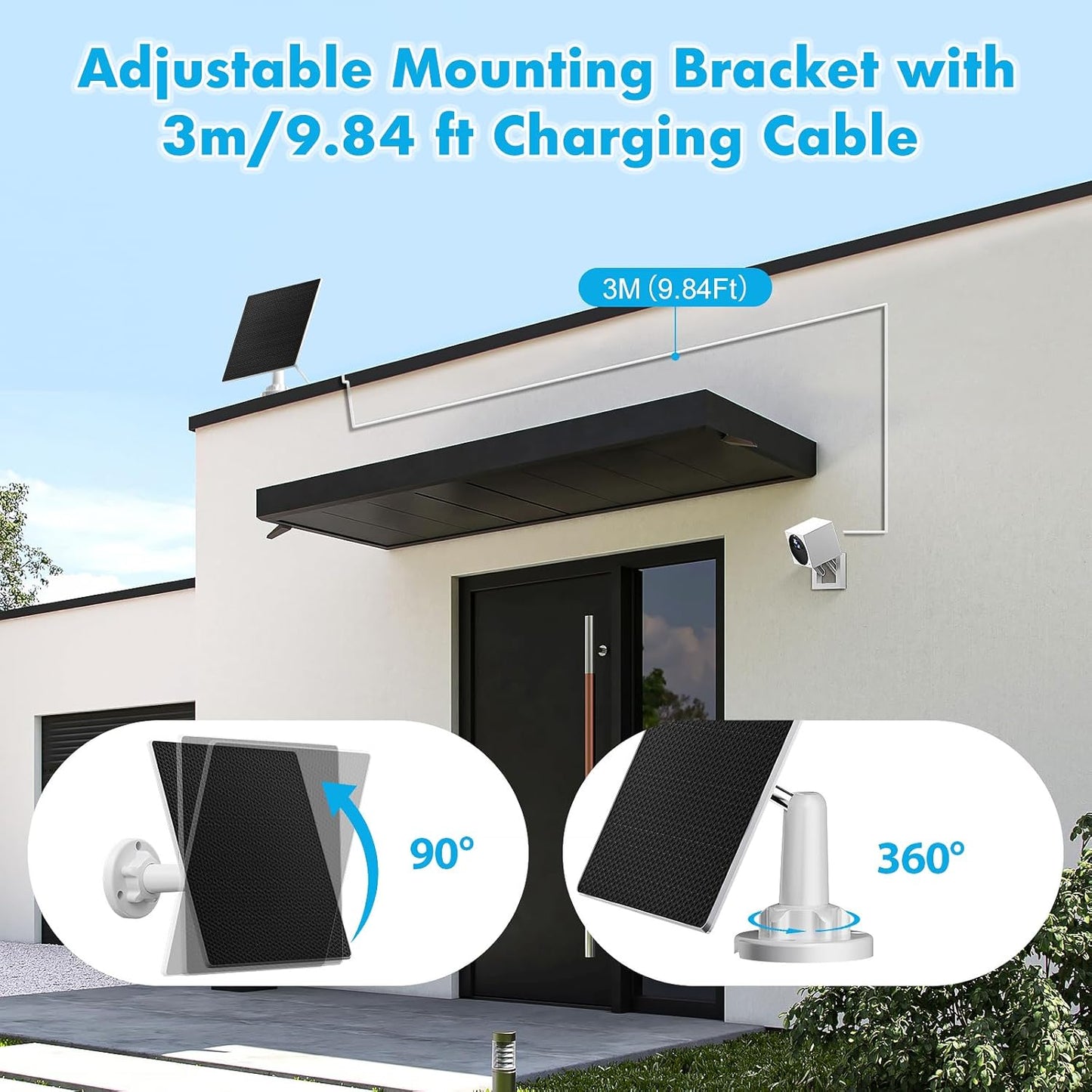 SANKABA Solar Panel for Security Camera,5W USB DC 5V Camera,Micro & USB-C Port Panel,IP65 Waterproof Charger Camera with 360° Adjustable Mounting SANKABA-000010
