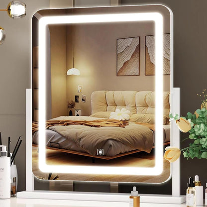 Lighted Makeup Mirror, Hollywood Vanity Mirror with Lights, Three Color Lighting Modes, and 5X Magnification Mirror, Smart Touch Control, 360°Rotation (17.2in. White)