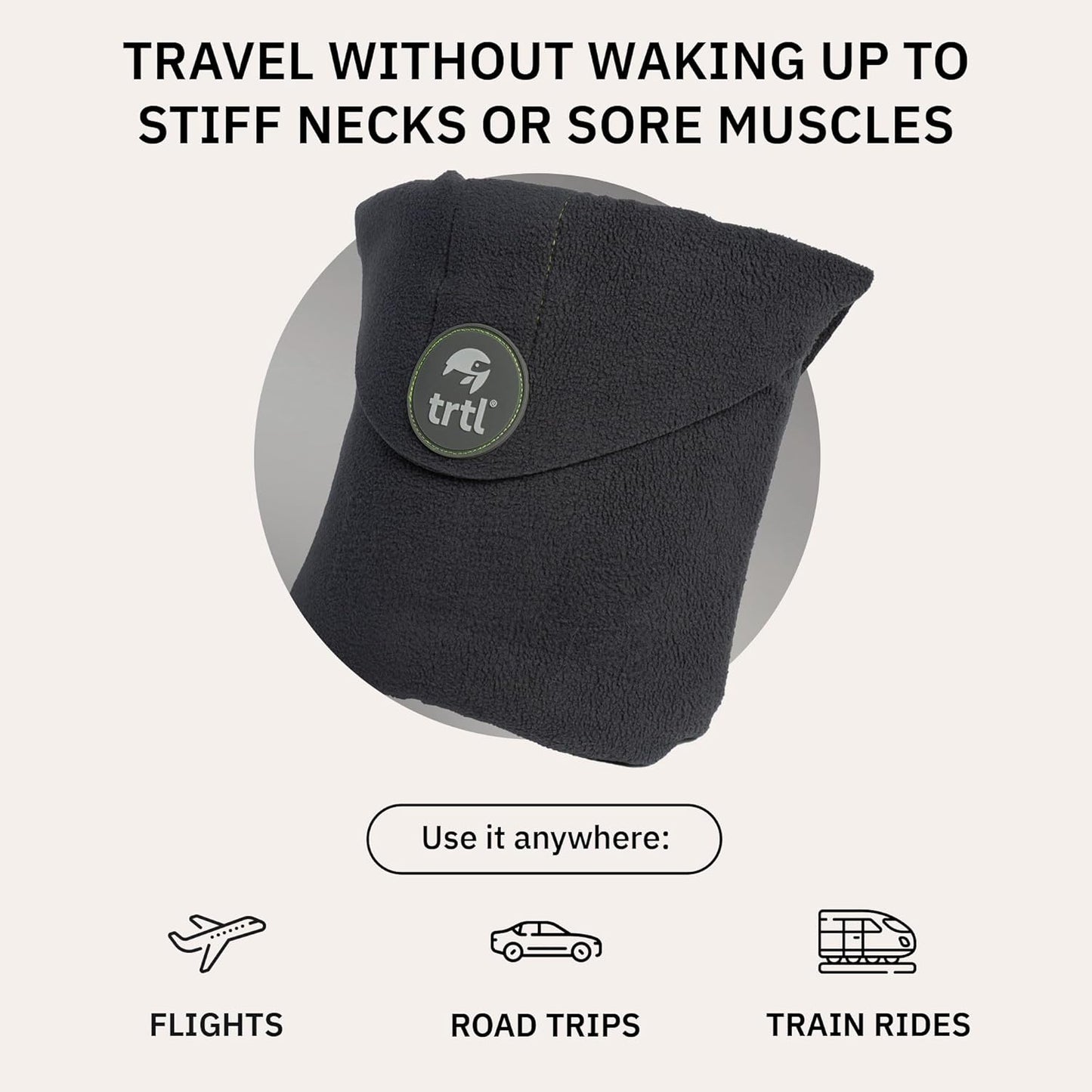 trtl Travel and Airplane Pillow - Real Sleeping Experience on Long Flights - Neck and Shoulder Support - Super-Soft, Lightweight, Easy-to-Carry - Machine-Washable Flight Pillow - Grey