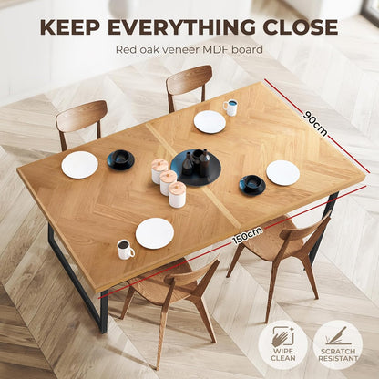 LEVEDE Extendable Dining Table for Large Gatherings, 6-10Seater Wooden Kitchen Table, Modern Metal Legs Dining Room Furniture, Multi-Purpose Desk for Dining, Meeting, Working 150-210 x 90 x 76cm (Oak)