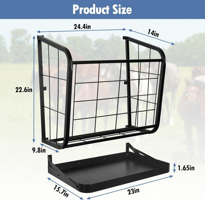 mopam Horse Hay Feeder, 23 Gallons Wall Mounted Metal Goat Hay Rack Fence Livestock Feeder for Farm Cattle Sheep Indoor Outdoor Uses 24.4''x14''x22.6''