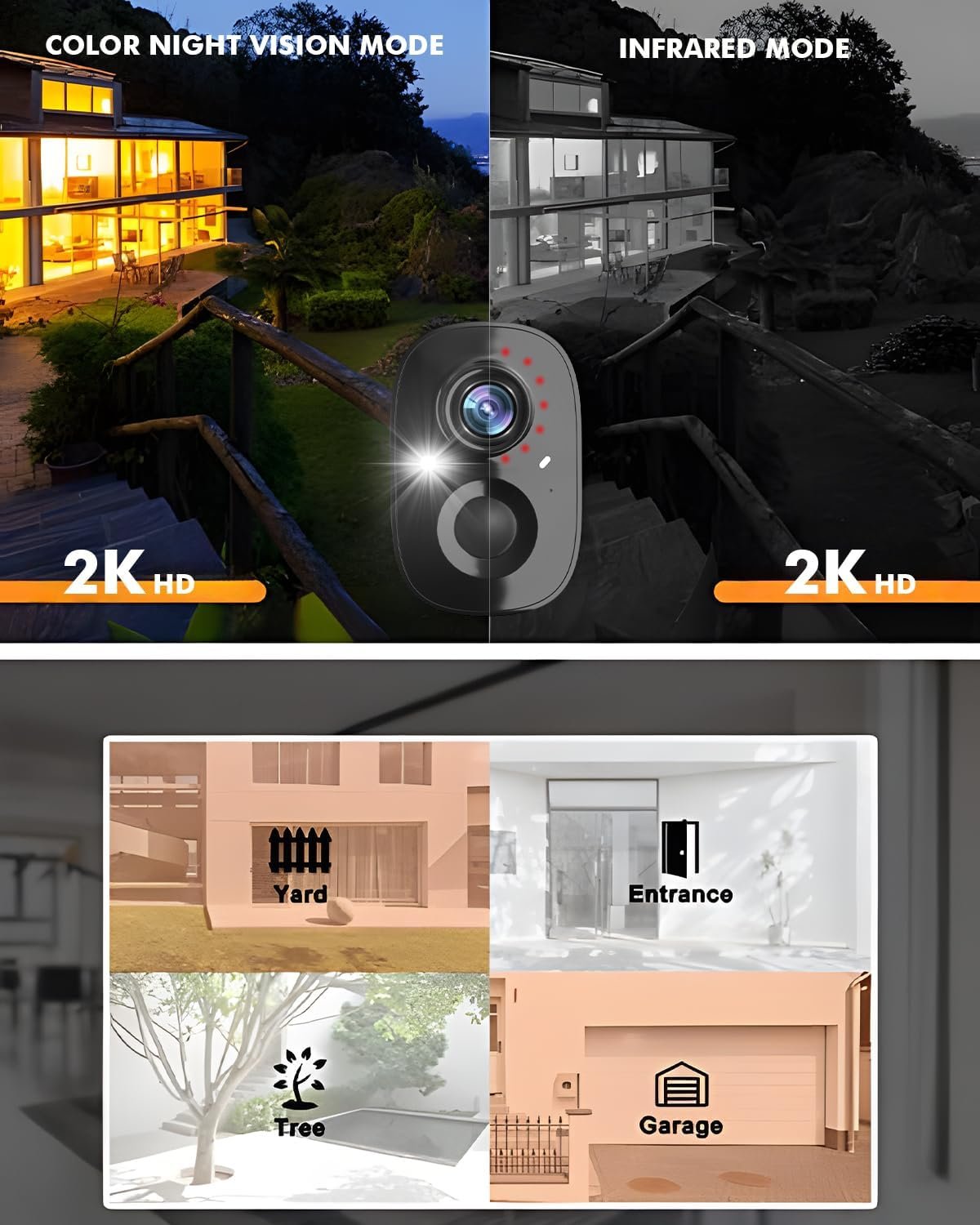 Dzees Security Camera Outdoor Wireless - Upgrade 2K 3MP Battery Powered WiFi Outdoor Camera Wireless, Spotlight, Siren, AI Dectection, Color Night Vision, IP66 Waterproof Cloud/SD-Black