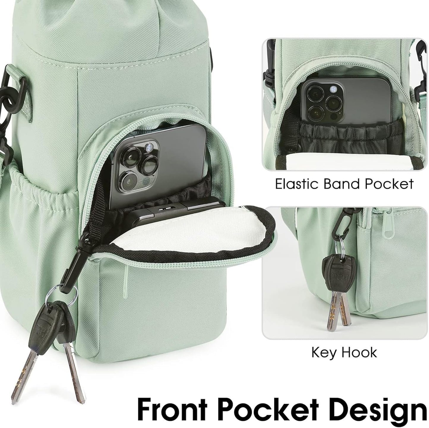 Générique Water Bottle Bag, Insulated Cup Holder, 12,01 x 5 x 4,02 pollici Ampia Capacity Waterproof Organizer, Strap, Outdoor Gear Pouch for Workouts, Hiking, Adventures and Fishing, verde, Se