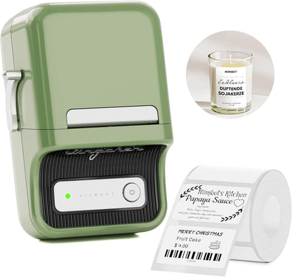 NIIMBOT B21 Inkless Label Maker, Mini Thermal Label Maker Compatible with iOS & Android, for Home Organization, Business, Barcode, QR Code, with 1 Pack 50x30mm White Label, Green