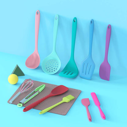 AIKKIL Silicone Cooking Utensil Kitchen Utensil Set, 24 Pcs Non-stick Cooking Utensils Spatula Set with Holder by , Heat Resistant Kitchen Gadgets Tools Set for Cookware(Colorful)