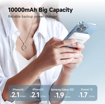 ROMOSS Magnetic Wireless Power Bank 10000mAh, Wireless 15W & Wired PD 20W Portable Charger, USB C Two-Way Fast Charging External Battery for iPhone 14/13/12 and Early Models