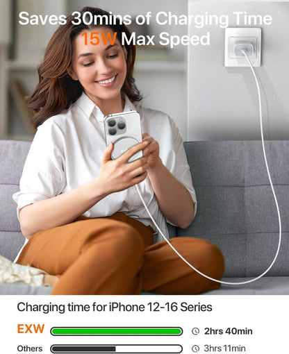 EXW Magnetic Wireless Charger, 15 W Fast Wireless Charger for magsafe, Compatible with iPhone 16/15/14/13/12 Series and AirPods 4/3/2/Pro/Pro 2 (White)