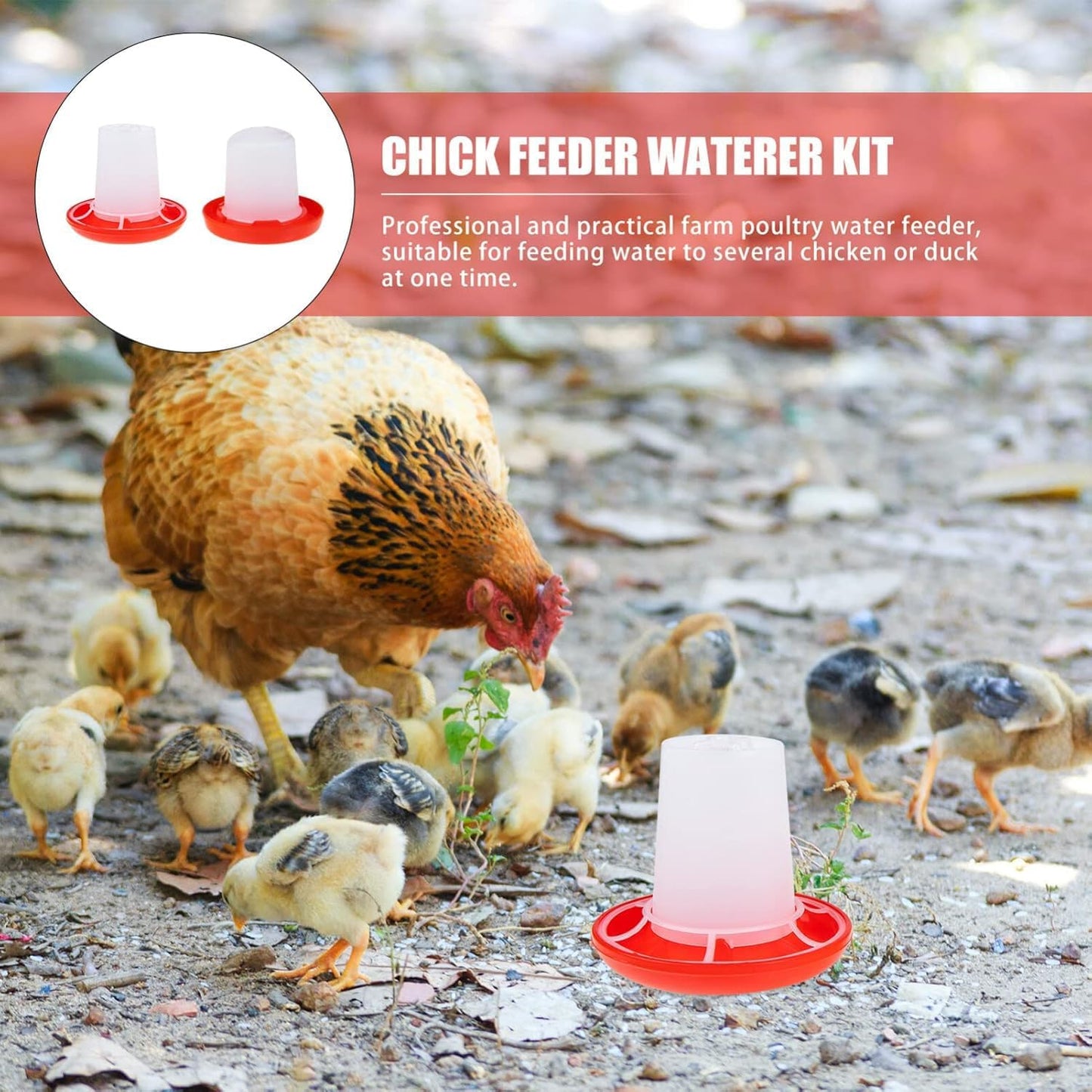 Xinghonyac Chick Feeder and Drinker Kit, Poultry Breeding Feeder Water Feeder, Plastic Automatic Feeding and Watering Feeder for Chicks, Ducks, Gooses