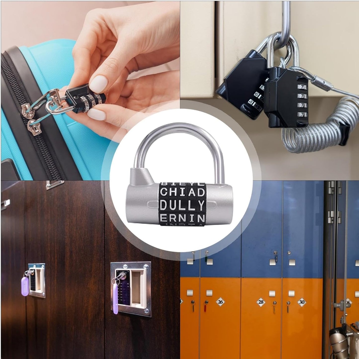 Word Lock Tool, Locker Combination Locks, 2.52x2.4in Heavy Duty Password Padlock, Secure Keyless Access, Steel Build Drawer for Door, Chain, Luggage, Cabinet Safety