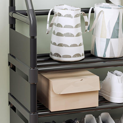 Generico Appendiabiti da Ingresso con scarpiera a 2 Ripiani per Soggiorno e Camera da Letto – Elegante Mobile in Tessuto Nero e Grigio, Organizer salvaspazio per Ingresso, 60 cm