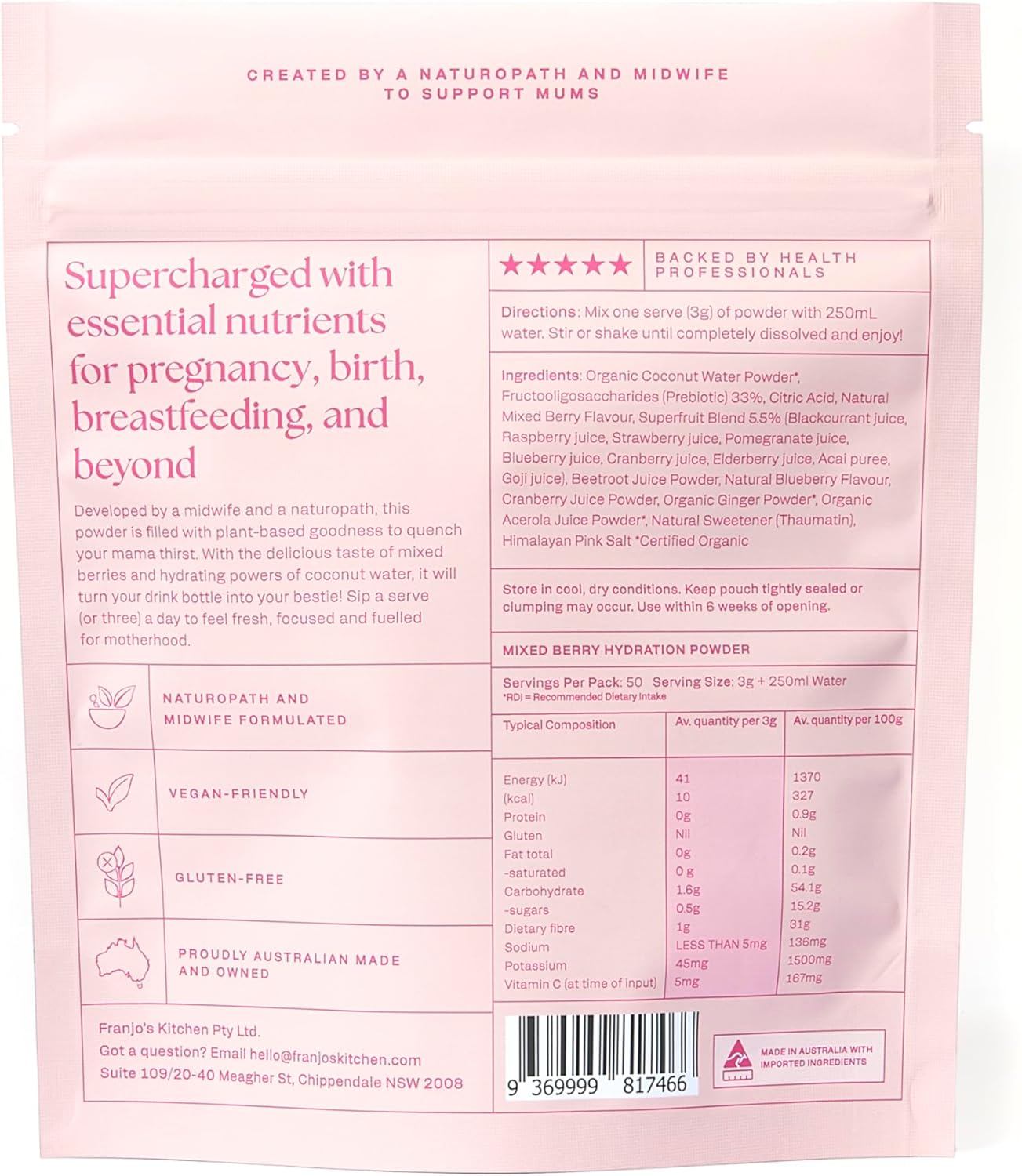Franjos Kitchen Motherhood Hydration Powder - Mixed Berry & Coconut