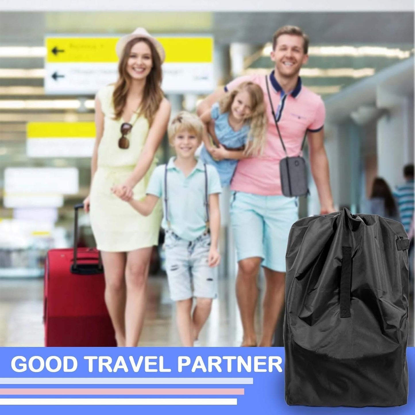 Baby Car Seat Travel Bag,Dust Water Resistant Easy Carry Gate Check Airport Protector Bag, Fits Convertible Car Seats, Booster Seat, Infant Car seat Gate Check Bag Cover for Airplane (Black)