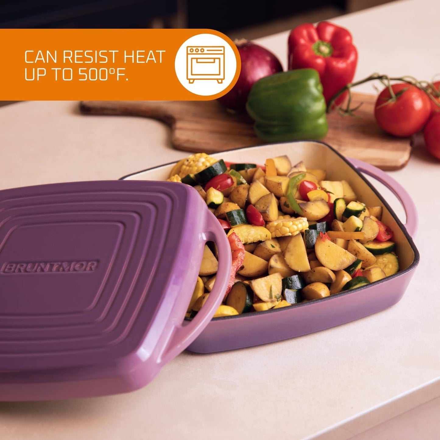 2 In 1 Enameled Square Cast Iron Baking Pan Cookware Dish With Grill Lid, 11-inch Multi Baker Casserole Dish, Lasagna Pan, Purple