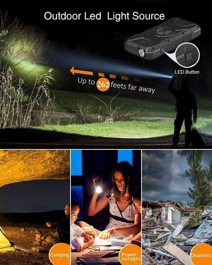 Solar Power Bank 26,800mAh, Wireless Solar Charger IPX6 Waterproof, Solar Battery Charger 3 Outputs USB C with LED Flashlight Compass, Solar Phone Charger for iPhone Samsung Tablet Camping Outdoor