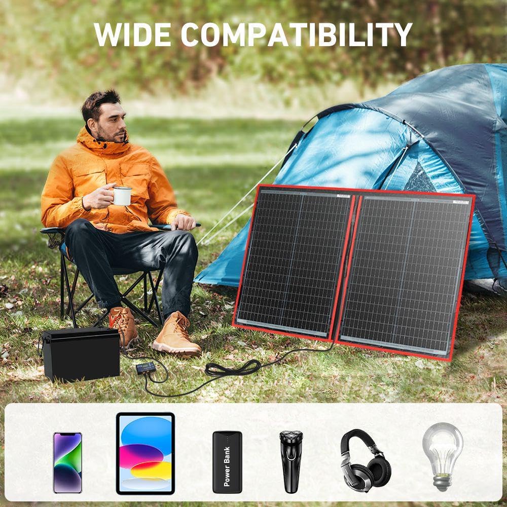 DOKIO 110W 18V High-Efficiency Monocrystalline Foldable Solar Panel Kit with Integrated Charge Controller High Conversion Efficiency for Solar Generator Camping Balcony RVs Off-Grid