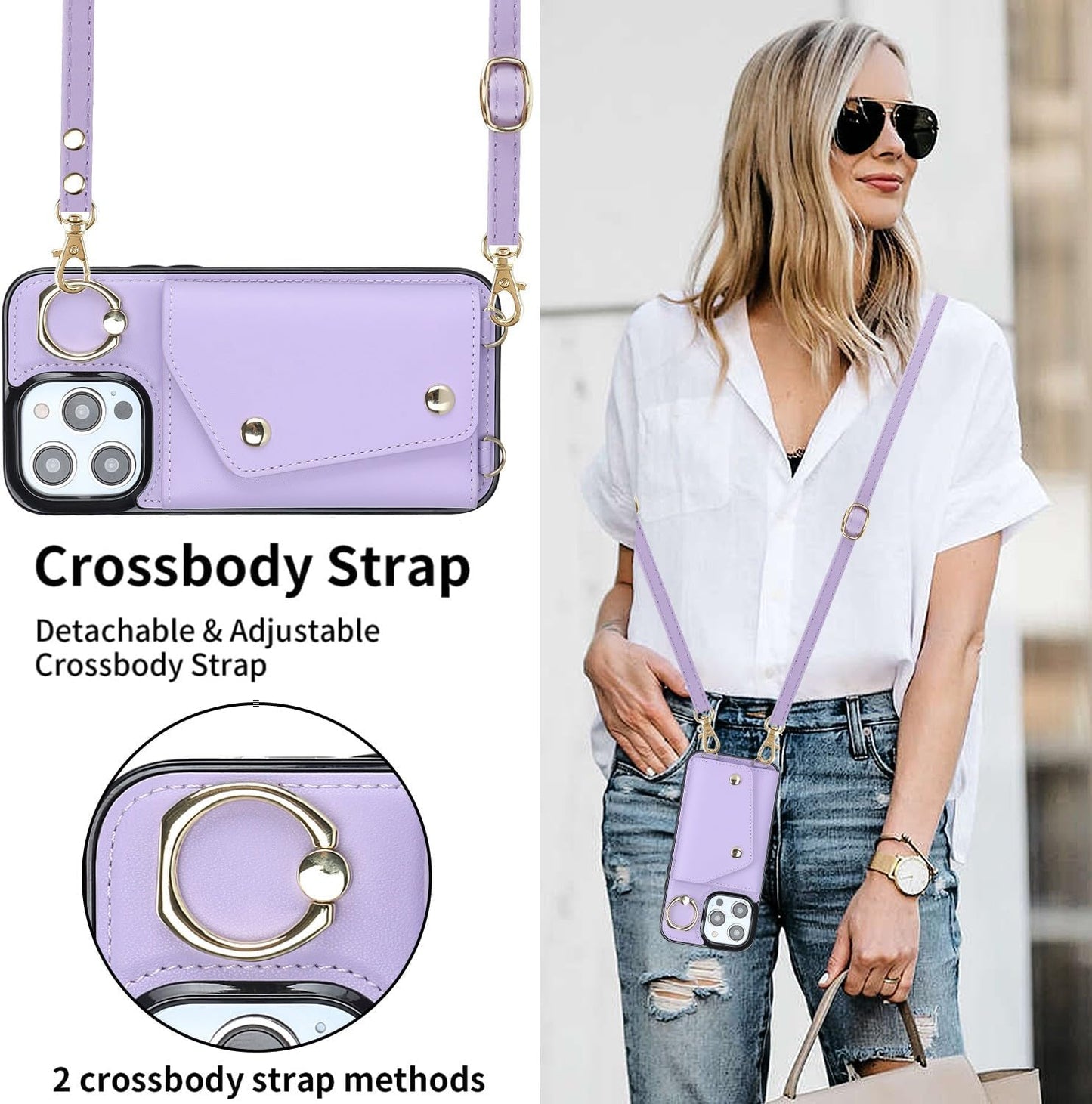 Procarcasa for iPhone 16 Pro Phone Case Wallet with Card Holder,for iPhone 16 Pro Wallet Case Leather Flip Cover Zipper Coin Pocket Kickstand Back Cover with Wrist Strap Lanyard, Purple