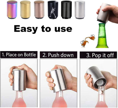 Push Down Bottle Opener,Magnetic Beer Bottle Opener,Press Down Automatic Bottle Opener,Magnet Beer Cola Soda Crown Cap Top Bottle Opener Tool Kitchen Gadgets Accessories Gifts for Men
