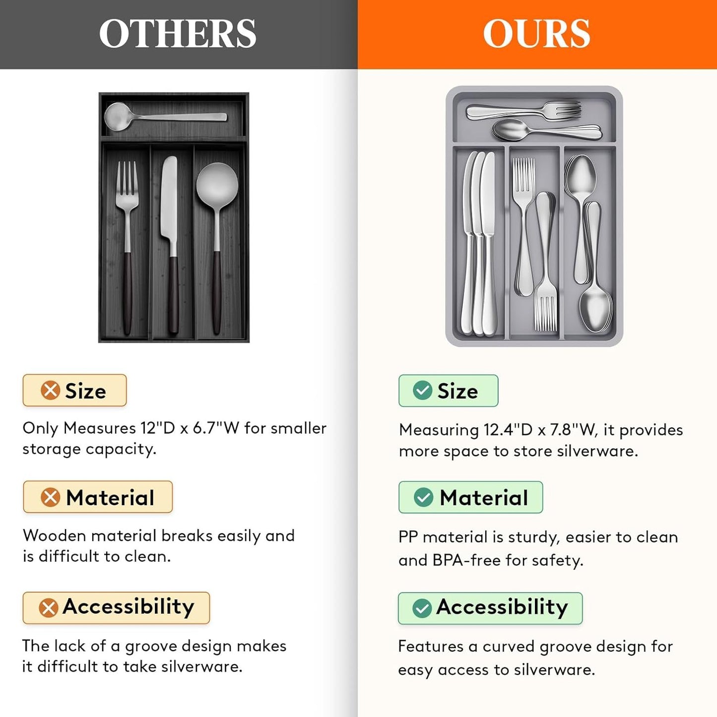 Lifewit Silverware Tray, Cutlery Drawer Organizer Storage for Kitchen, Plastic Flatware Utensil Holder Divider for Spoons Forks Knives Tableware, 4 Compartment, Gray