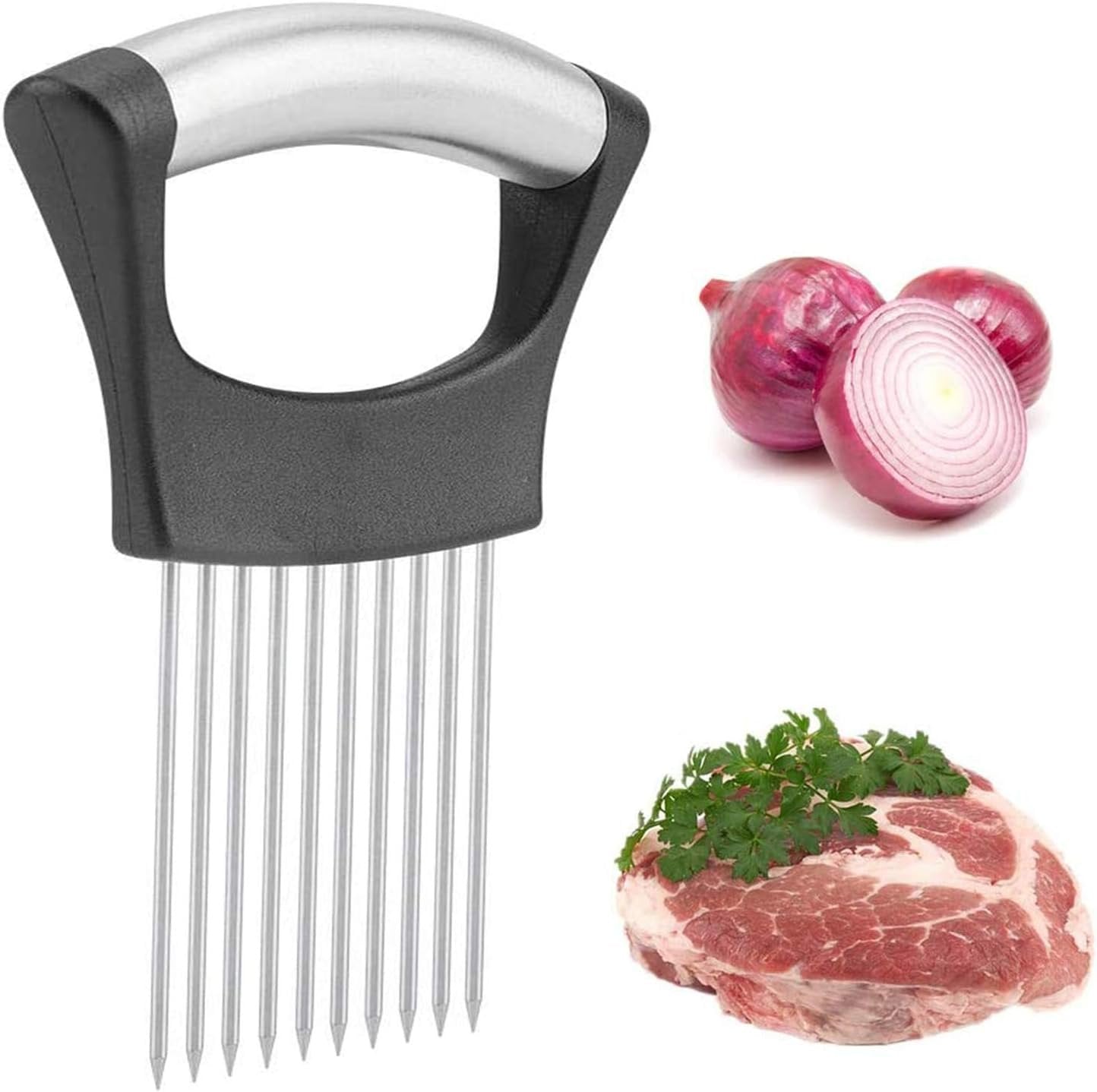 Onion Cutter Holder,Vegetable Slicer Cutting Tools, Meat Slicer Meat Tenderizer Needle, Handy Kitchen Gadgets Safety Cooking Tools