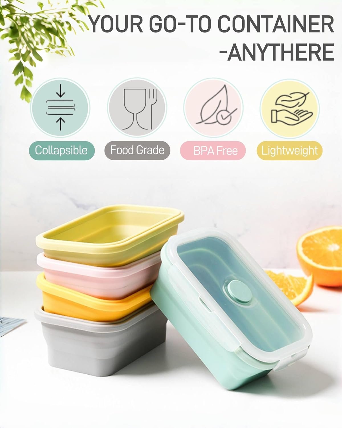 Collapsible Silicone Food Storage Containers with Lids, 6 Pack Reusable Collapsible Bowls, Silicone Lunch Box Set Food Containers for Meal Prep, Travel, Camping & Leftovers
