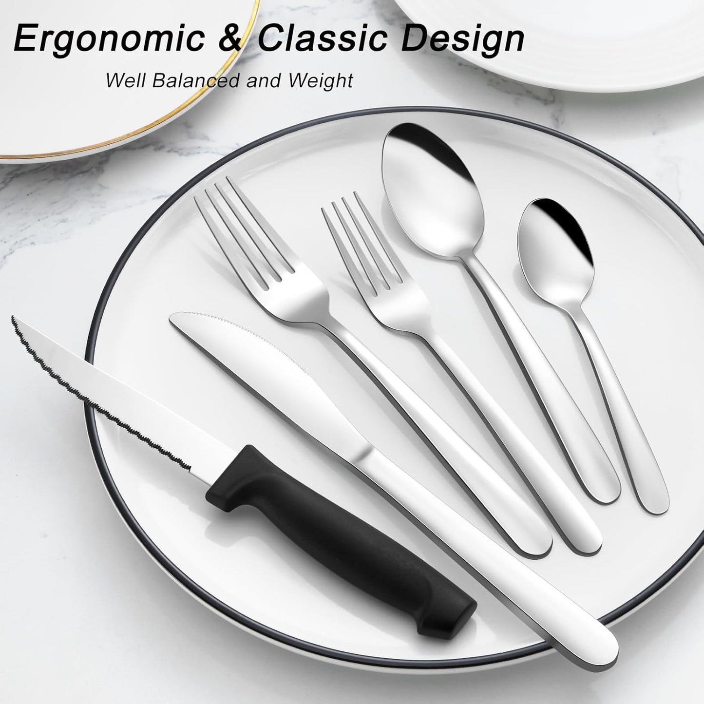 Pleafind 24-Pcs Silverware Set for 4, Flatware Set with Steak Knives, Stainless Steel Cutlery Set, Include Forks Spoons and Knives Set, Dishwasher Safe Utensil Sets for Home Restaurant