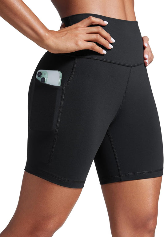CRZ YOGA Women Butterbreeze Athletic Biker Shorts with Pockets 6'' - Workout Gym Running Volleyball Yoga High Waist Shorts