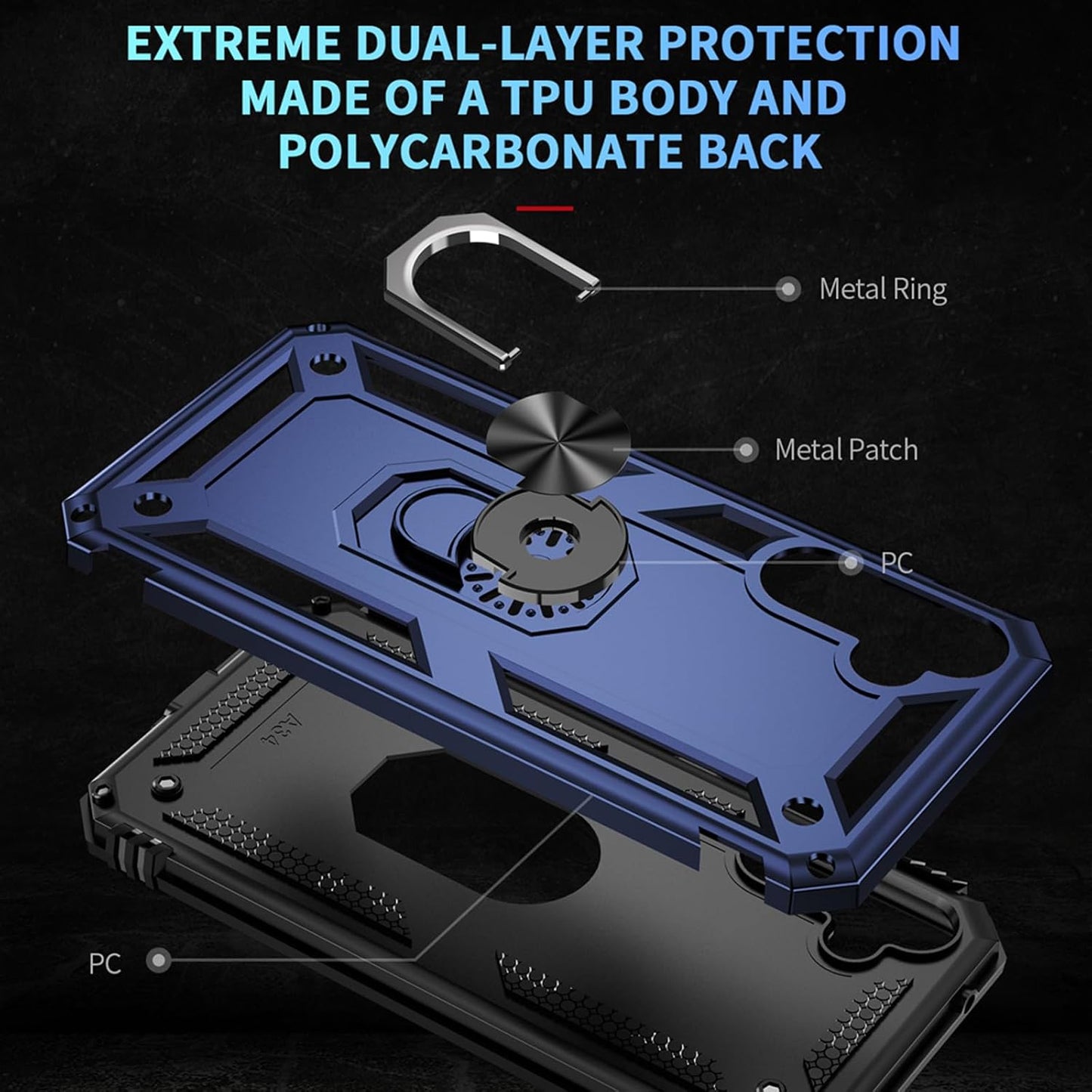 Asuwish Phone Case for Samsung Galaxy A34 5G with Tempered Glass Screen Protector Cover Stand Ring Holder Hard Magnetic Cell Accessories Heavy Duty Shockproof Kickstand A 34 34A Women Men Blue