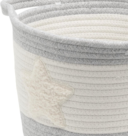 Zenna Home Cotton Rope Storage Basket with Star Boucle Patch, Round, 10"x10"x8", Ivory with Grey Trim, Decorative & Multi-Purpose for Home Organization