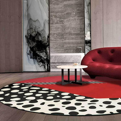 Round Rug Living Room Rugs Non-Slip Washable Modern Carpets for the Home, Simple Red and White Spots, Diameter 60 cm