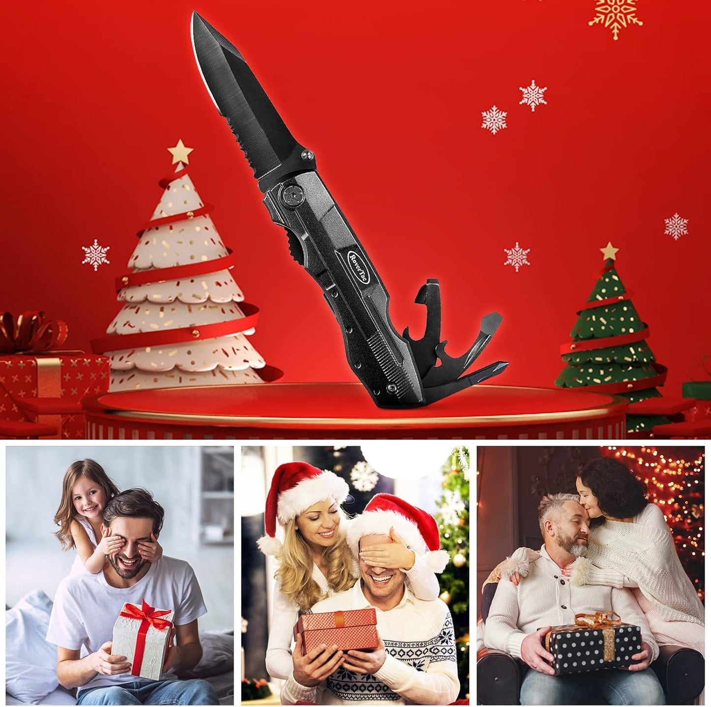 RoverTac Pocket Knife Tactical Folding Knife Multi Tool Survival Camping Knife, Multitool Knife Pliers Bottle & Can Opener 9-Pack Screwdrivers Liner Lock Nylon Sheath, Pocket Knife for Camping Hiking