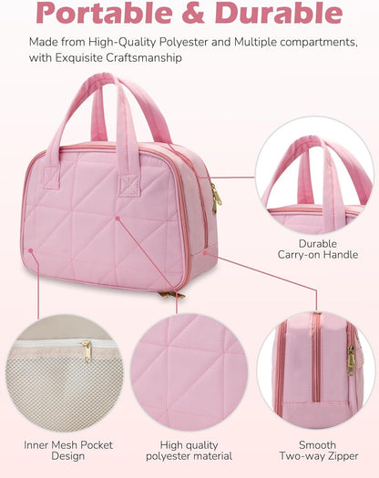 Travel Toiletry Bag, Large Capacity Makeup Organizer, Water-Resistant Make up Travel Bags, Cute Cosmetic Travel Bag with Handle, Hanging Case for Accessories, Cosmetics, Toiletries (Black)
