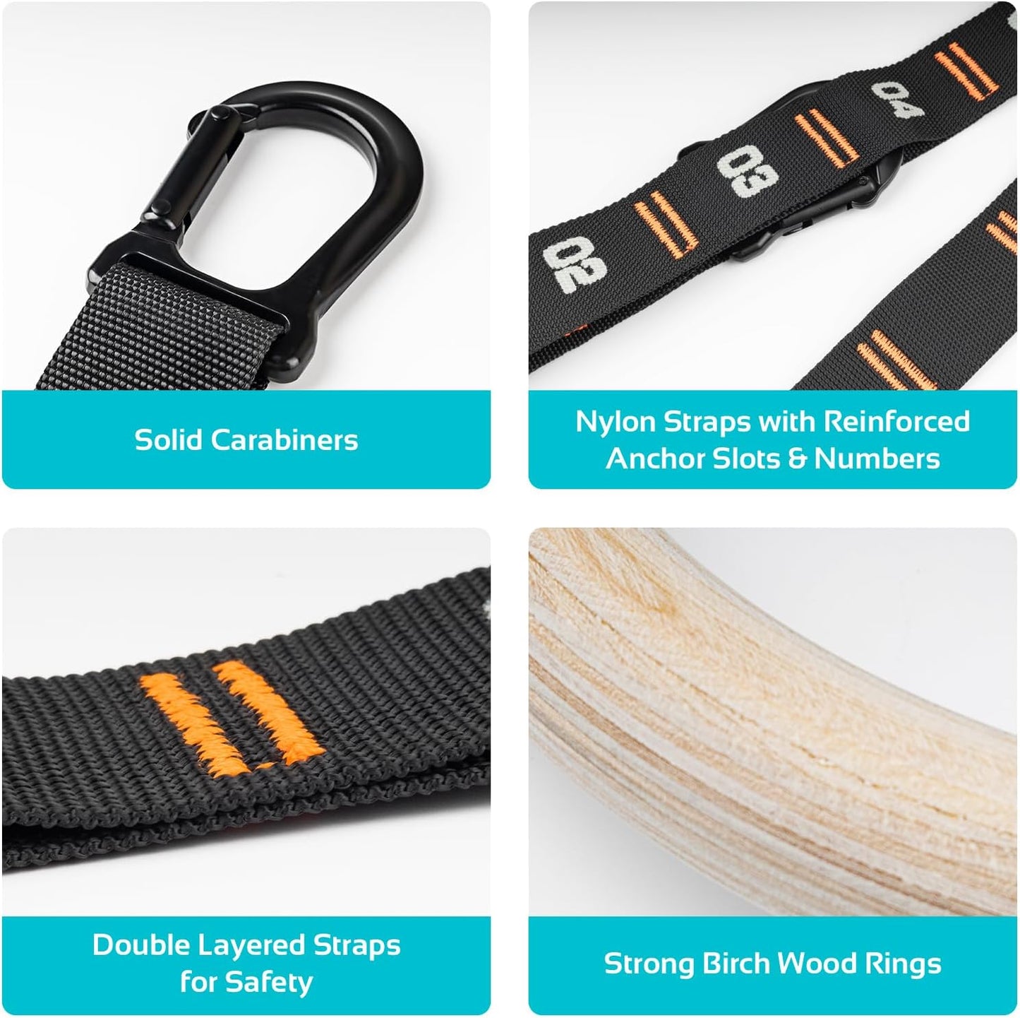 Vulken Wooden Gymnastic Rings with Adjustable Numbered Straps. 1.25'' Olympic Rings for Core Workout, Crossfit, Bodyweight Training. Home Gym Rings with 8.5ft Exercise Straps and Workout Handles.