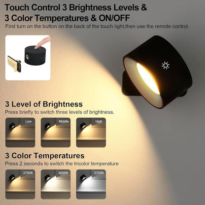 Lightess Smart LED Wall Sconce, Dimmable Wall Mounted Lamp with 3 Lighting & RGB & Ambiance Mode, APP & Touch Control, Rechargeable Wall Light Battery Operated, Cordless Wall Light for Reading Bedside
