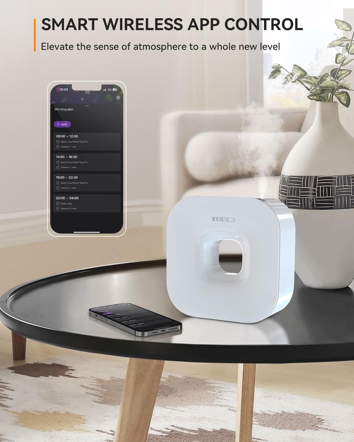 MEIDI Smart Scent Air Machine for Home - Waterless Essential Oil Diffuser with Cold Air Diffusion with App Control, Hotel Collection Diffuser, Waterless Essential Oil Diffuser, Hotel,Office, Spa