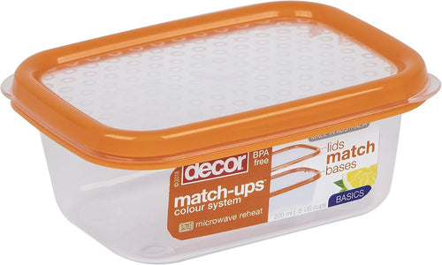 DÃ©cor Match-ups Basics Oblong Orange 200ml|Food Storage Pantry Container |Ideal for Meal Prep| BPA Free|Dishwasher, Freezer & Microwave Safe