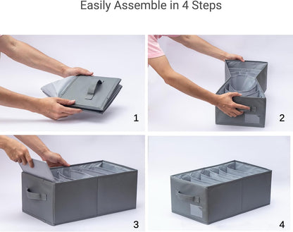 Augfox Set of 2 Wardrobe Organiser - Clothes Storage Box with Drawer Dividers, Perfect for Room Storage, Closet Organization, and Linen Storage (Dark Grey, 45x25x18cm)