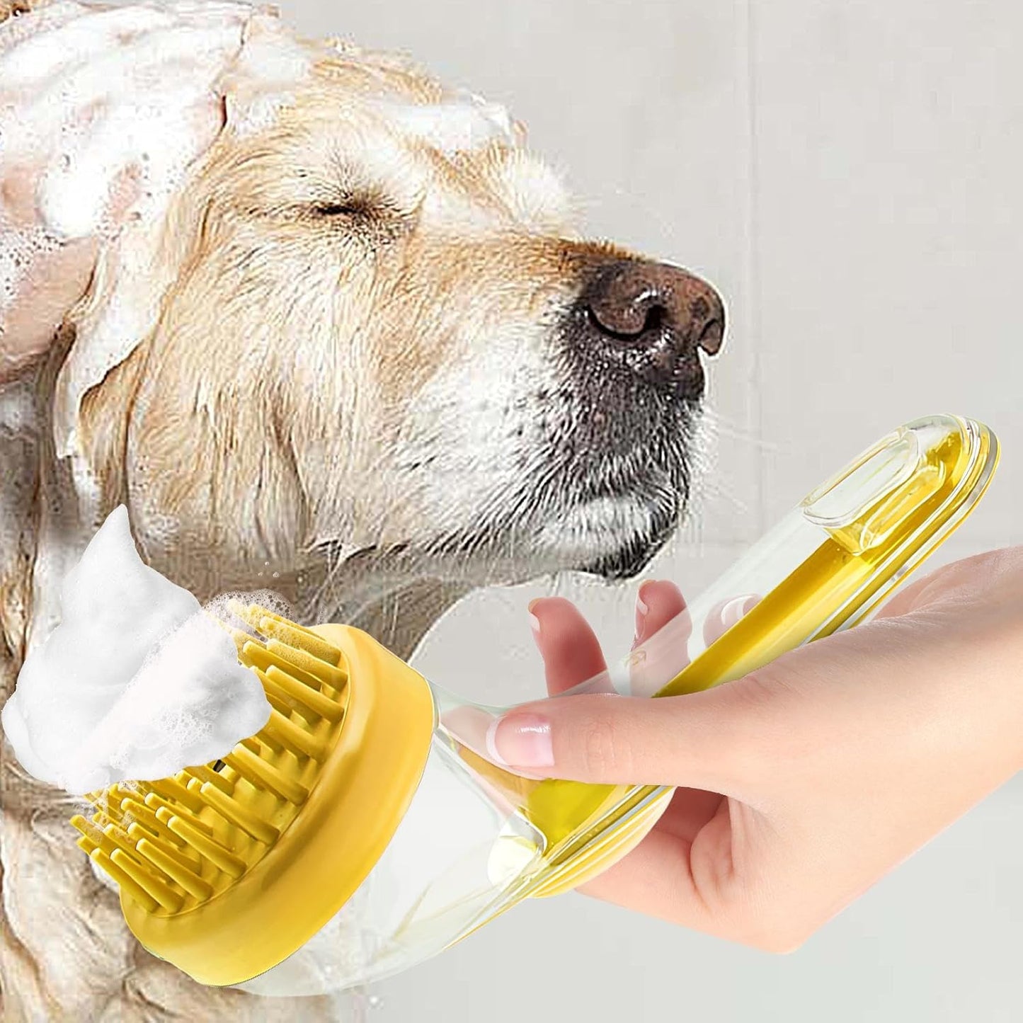 Dog Wash Brush - Soft Dog Shower Brush with Long Handle | Grooming Tool Cleaner Silicone Bristle Cat Comb Shower Accessories for Puppy Kitten Small Animals